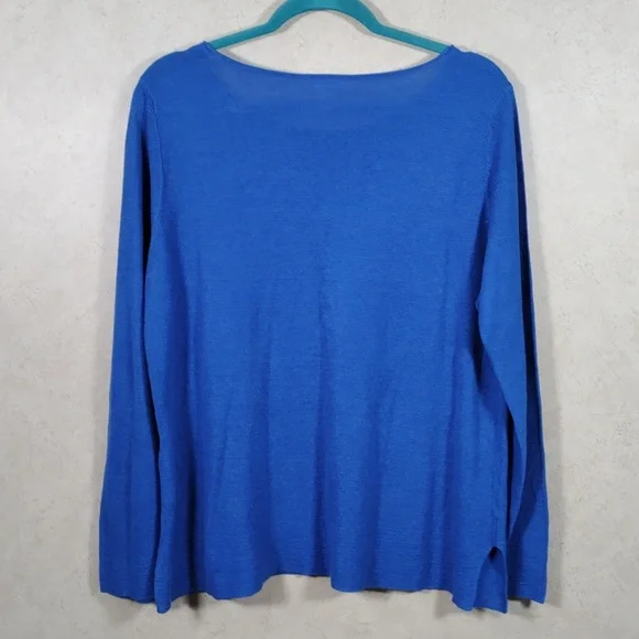 04529 Eileen Fisher royal blue organic linen long sleeve sweater L - Picture 8 of 10